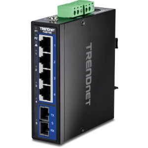 TRENDnet TI-G51SC 5-Port Unmanaged Switch, 4 gigabit ports & 1 Gigabit multi-mode fiber SC ports, 10Gbps switching capacity, DIN-rail/wall mount
